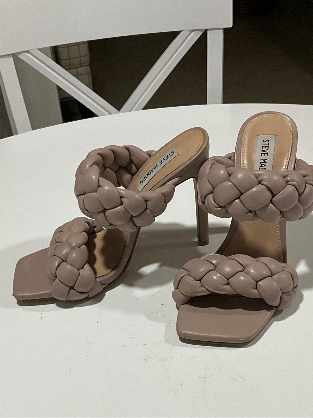 Steve Madden Braided Double-Band Heels in Taupe